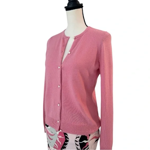 FINAL DAYS ON POSH Pink Cashmere Cardigan with Pearl Buttons - Picture 2 of 7